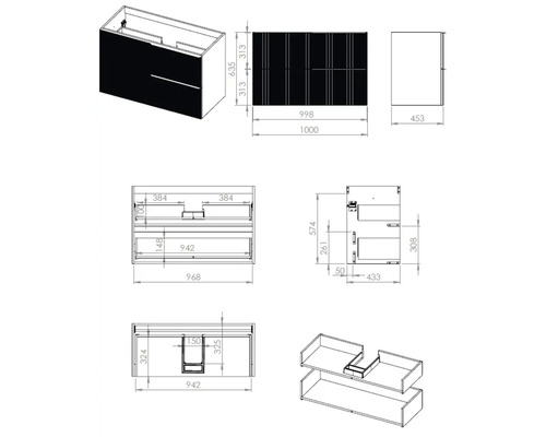 Technický nákres skrinky pod umývadlo s rozmermi
