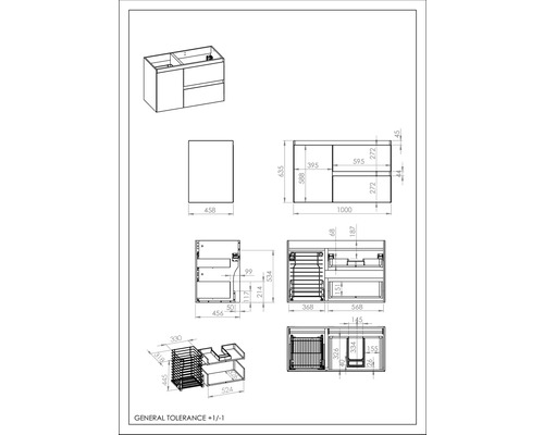 Technický nákres skrinky pod umývadlo s rozmermi