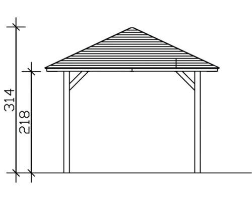Technický nákres altánku s údajmi o výške