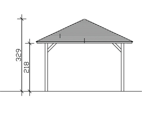 Nákres záhradného altánku s výškovými údajmi