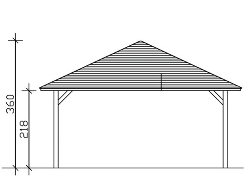 Technický nákres karportu s výškovými údajmi