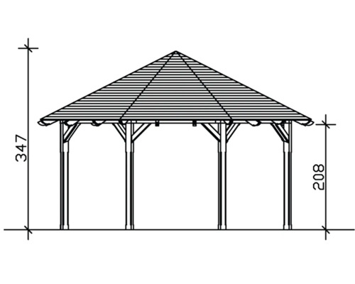 Technický výkres altánku s údajmi o výške