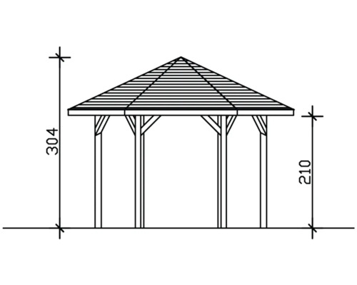 Nákres záhradného altánku s rozmermi.