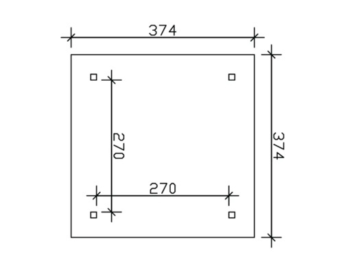Technický nákres s rozmermi 374 a 270