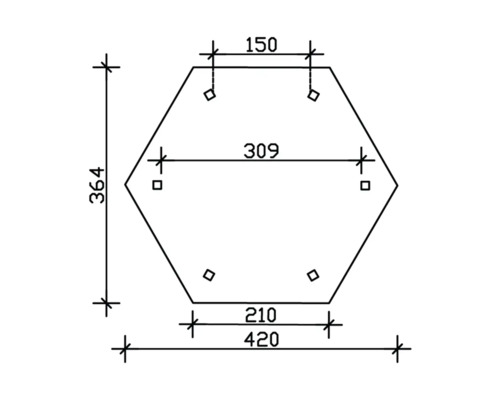 Technický nákres šesťhrannej dosky s rozmermi v milimetroch