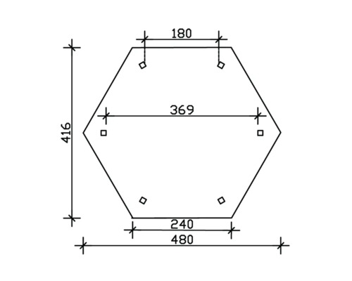 Technický výkres šesťuholníkového tvaru s rozmermi