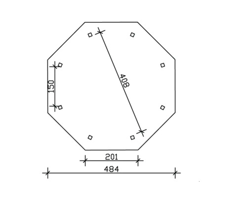Technický nákres osemuholníkovej dosky s rozmermi