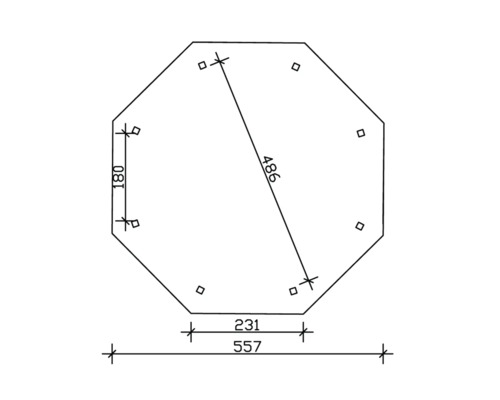 Technický nákres osemuholníka s rozmermi