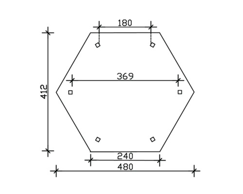 Rozmerový nákres šesťhrannej dosky s rozmermi
