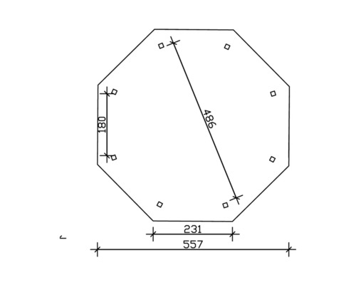 Technický výkres osemuholníkového tvaru s rozmermi.