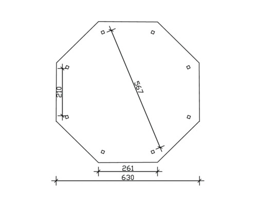 Technický výkres osemuholníka s rozmermi