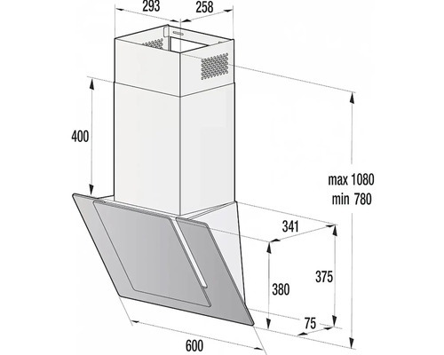 Technický nákres odsávača pár s rozmermi