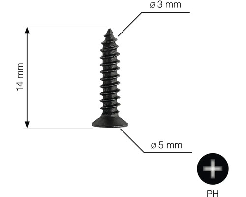 Skrutka s priemerom 3 mm, dĺžkou 14 mm a hlavou skrutky 5 mm