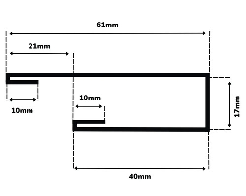 Technický nákres s rozmermi 61 milimetrov, 40 milimetrov, 21 milimetrov, 17 milimetrov a 10 milimetrov