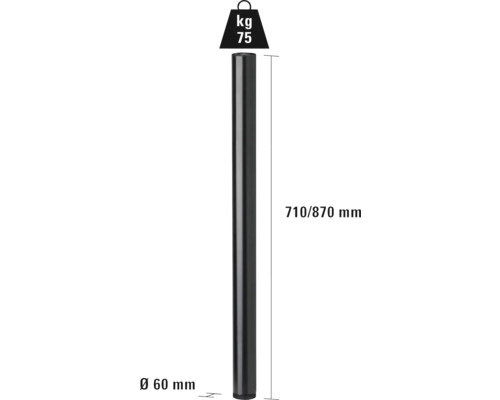 Stĺpik s priemerom 60 mm, dĺžkou 710/870 mm a nosnosťou 75 kilogramov