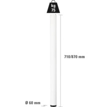 Biela noha stola s rozmermi 710/870 mm dĺžky a 60 mm priemeru, nosnosť 75 kg