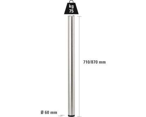 Kovová noha stola s rozmermi 710/870 mm a priemerom 60 mm, nosnosť do 75 kg
