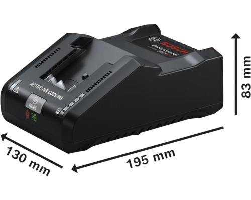 Logo Bosch Nabíjačka batérií s rozmermi 130 milimetrov krát 195 milimetrov krát 83 milimetrov