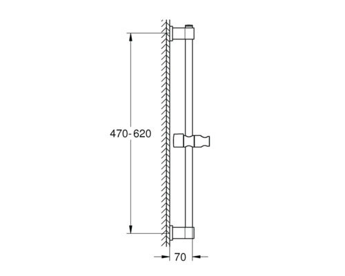 Technický nákres sprchovej tyče s rozmermi