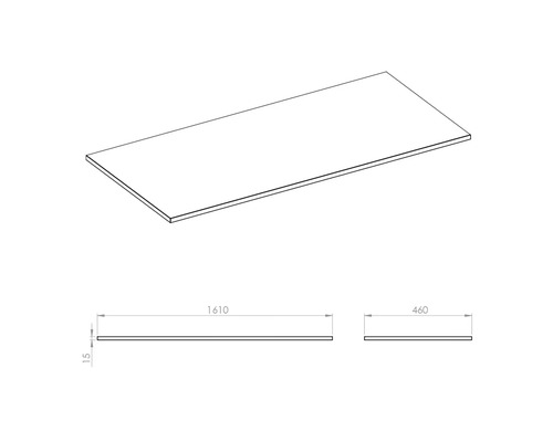 Pracovná doska s rozmermi 1610 x 460 x 15 milimetrov.