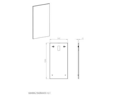 Technický nákres zrkadla s rozmermi