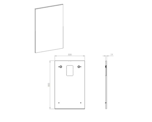 Technický nákres zrkadla s rozmermi