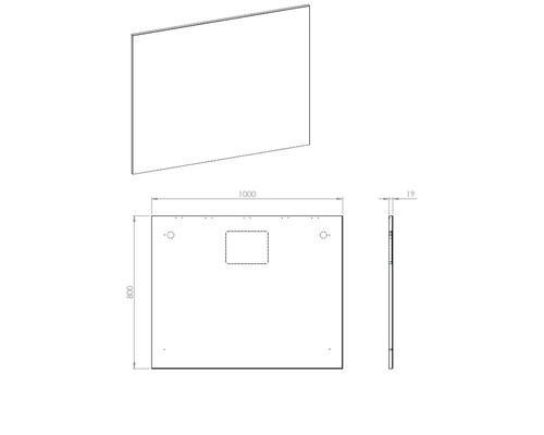 Technický výkres zrkadla s rozmermi.