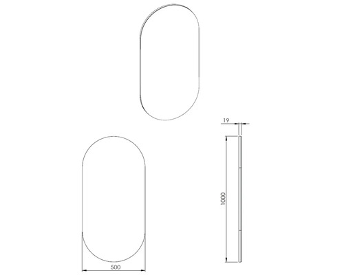 Technický nákres zrkadla s rozmermi