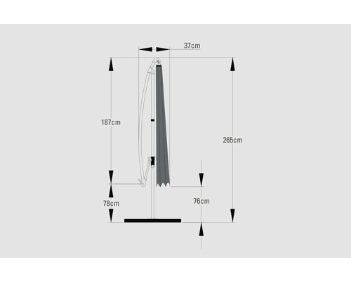 Technický nákres slnečníka s rozmermi