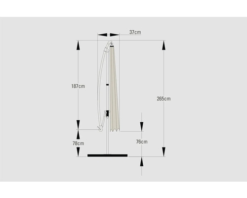 Schéma slnečníka s rozmermi