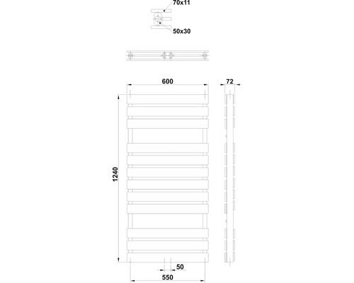 Technický nákres radiátora s rozmermi