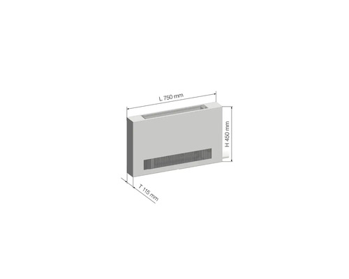 Rozmery radiátora: dĺžka 750 mm, výška 450 mm, hĺbka 115 mm