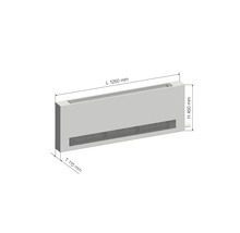 Podlahový konvektor s rozmermi dĺžka 1250 mm, výška 450 mm a hĺbka 115 mm.