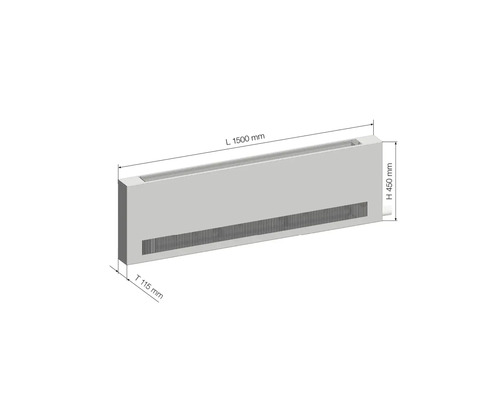 Kryt radiátora s rozmermi 1500 mm dĺžka, 450 mm výška a 115 mm hĺbka.