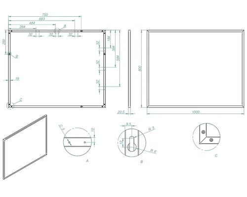 Technický nákres obdĺžnika s rozmermi