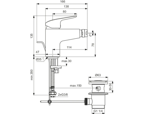 Technický nákres armatúry s rozmermi.