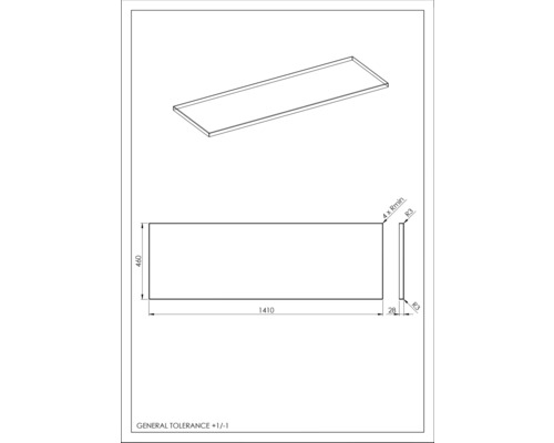 Technický nákres stolovej dosky s rozmermi