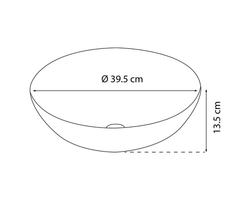 Nákres umývadla na dosku s rozmermi priemer 39,5 cm a výška 13,5 cm