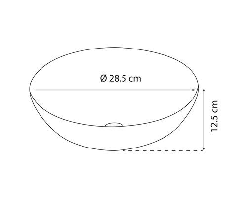 Nákres umývadla s rozmermi 28,5 cm v priemere a 12,5 cm na výšku