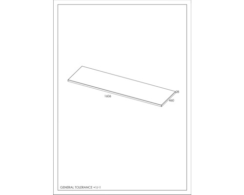 Technický nákres stolovej dosky s rozmermi 1606 x 460 x 28 milimetrov.