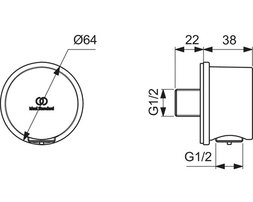 Technický nákres produktu Ideal Standard s rozmermi