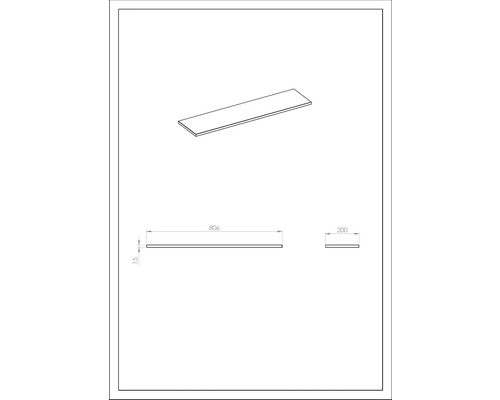 Technický nákres police s rozmermi 806, 200 a 15 milimetrov.