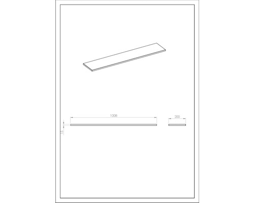 Technický nákres dosky s rozmermi 1008 x 200 x 12 mm.