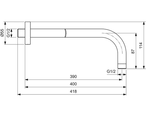 Technický výkres vodovodnej batérie s rozmermi.