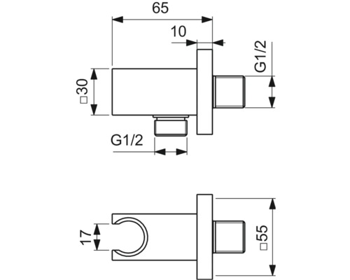 Technický výkres držiaka sprchovej hadice s rozmermi