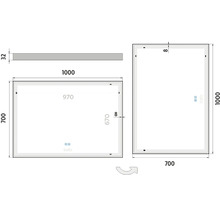 Technický nákres zrkadla s rozmermi 1000 x 700 mm