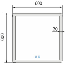 Technický výkres štvorcového objektu s rozmermi 600 x 600 a hrúbkou 30.