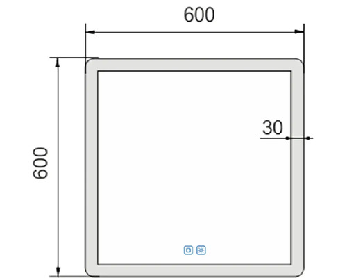 Technický výkres štvorcového objektu s rozmermi 600 x 600 a hrúbkou 30.