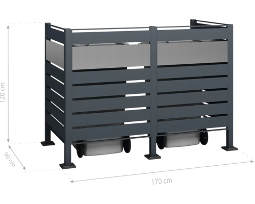 Kryt na smetné nádoby pre dve smetné nádoby s rozmermi 170 x 90 x 120 cm