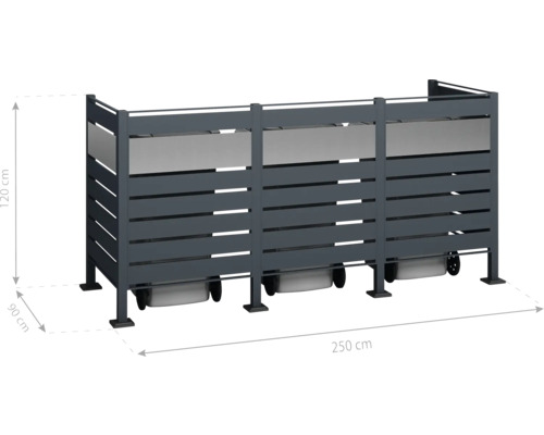 Box na smetiaky pre tri smetiaky, približne 250 x 120 x 90 cm